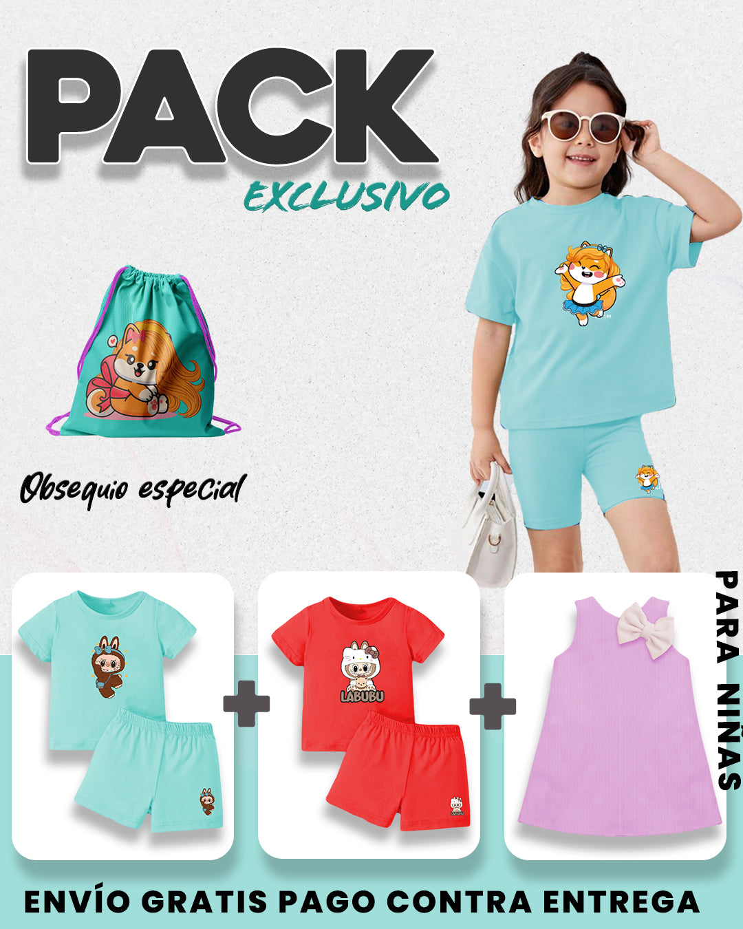 PACK COMBINADO 2 CONJUNTOS NIÑA + 1 VESTIDO ARIEL