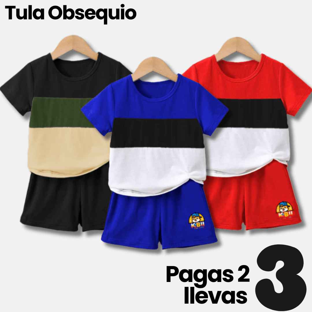 CONJUNTO NIÑO BURDA - NEGRO - AZUL REY - ROJO - MAS TULA OBSEQUIO - KIDSPREMIUM