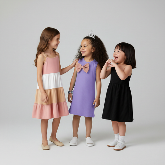 PACK X3  VESTIDOS DE BLOQUES ROSADO - VESTIDO DE MOÑO  LILA - VESTIDO DE UN SOLO HOMBRONEGRO  PRECIO: $119,999