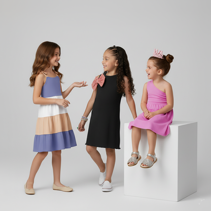 PACK X3  VESTIDOS DE BLOQUES LILA -VESTIDO DE MOÑO NEGRO -VESTIDO DE UN SOLO HOMBRO ROSADO  PRECIO: $119,999