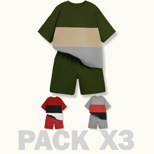CONJUNTO NIÑO BURDA - V. MILITAR - GRIS - ROJO - MAS TULA OBSEQUIO
