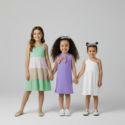 PACK X3  VESTIDOSDE BLOQUES MENTA - VESTIDO DE MOÑO  LILA - VESTIDO DE UN SOLO HOMBRO  BLANCO  PRECIO: $119,999