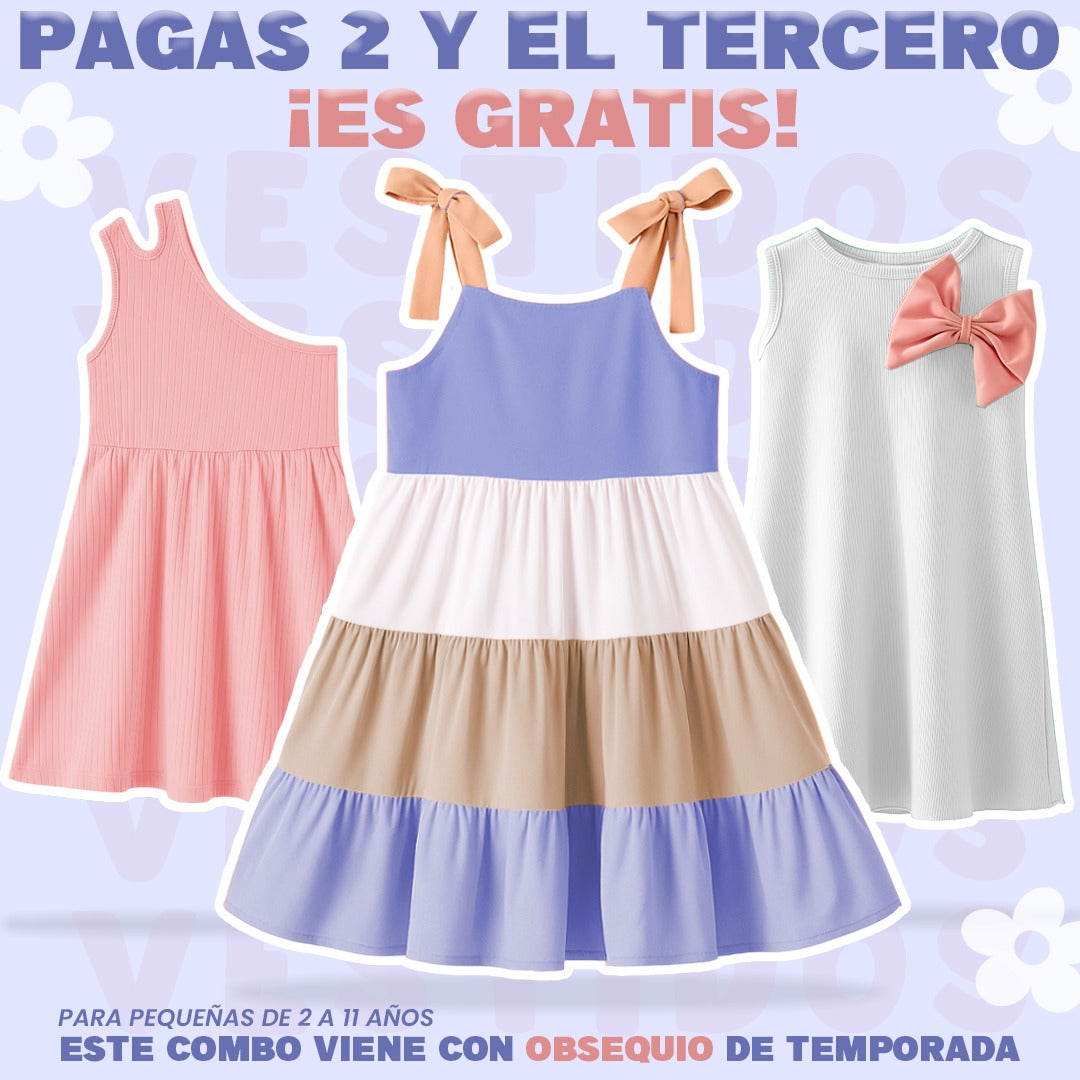 PACK X3  VESTIDOS DE BLOQUES LILA - VESTIDO DE MOÑO  BLANCO - VESTIDO DE UN SOLO HOMBRO ROSADO  PRECIO: $119,999