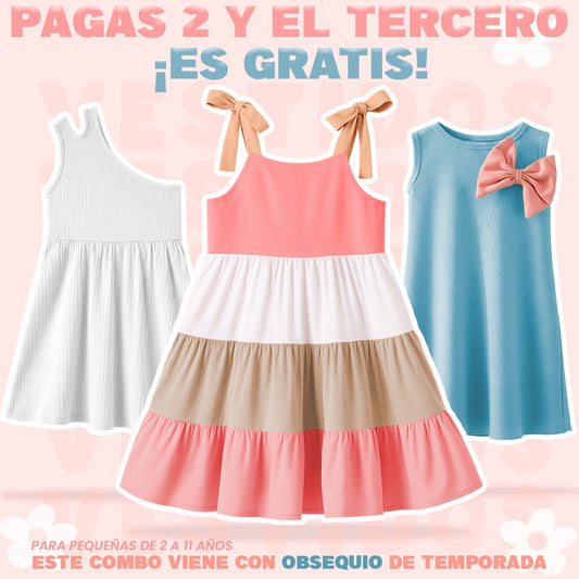 PACK X3  VESTIDOS DE BLOQUES  ROSADO -VESTIDO DE MOÑO CELESTE -VESTIDO DE UN SOLO HOMBRO ARIEL  PRECIO: $119,999