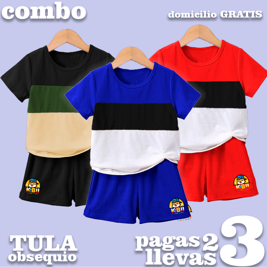 CONJUNTO NIÑO BURDA - NEGRO - AZUL REY - ROJO - MAS TULA OBSEQUIO