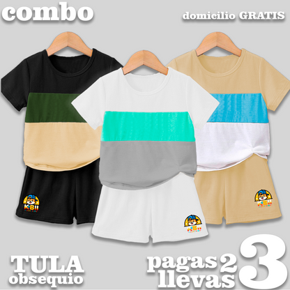 CONJUNTO NIÑO BURDA - NEGRO - BLANCO - CAMEL - MAS TULA OBSEQUIO