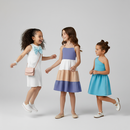 PACK X3  VESTIDOS  DE MOÑO BLANCO - VESTIDO DE BLOQUES LILA- VESTIDO DE UN SOLO HOMBRO  CELESTE  PRECIO: $119,999