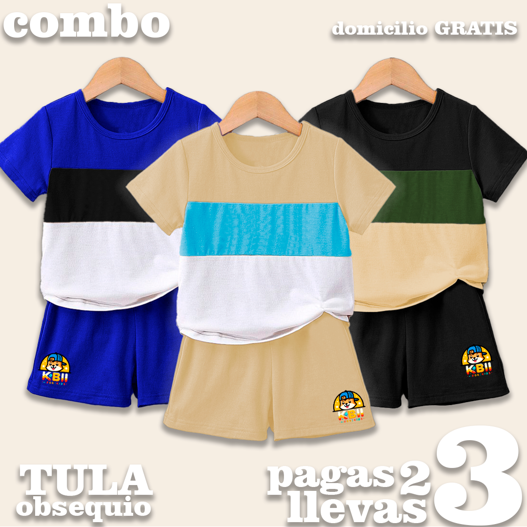 CONJUNTO NIÑO BURDA - AZUL REY - CAMEL - NEGRO - MAS TULA OBSEQUIO