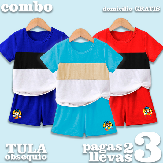 CONJUNTO NIÑO BURDA - AZUL REY - CELESTE - ROJO - MAS TULA OBSEQUIO