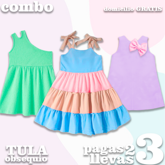 VESTIDOS NIÑA - JAZMIN MENTHA - SOFIA CELESTE- ARIEL LILA-  MAS TULA OBSEQUIO