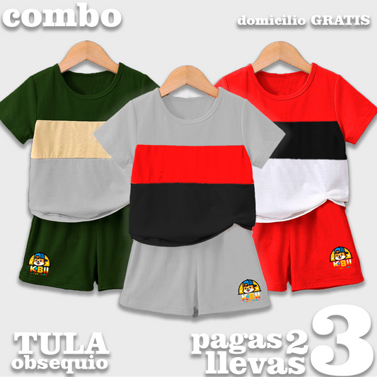 CONJUNTO NIÑO BURDA - V. MILITAR - GRIS - ROJO - MAS TULA OBSEQUIO