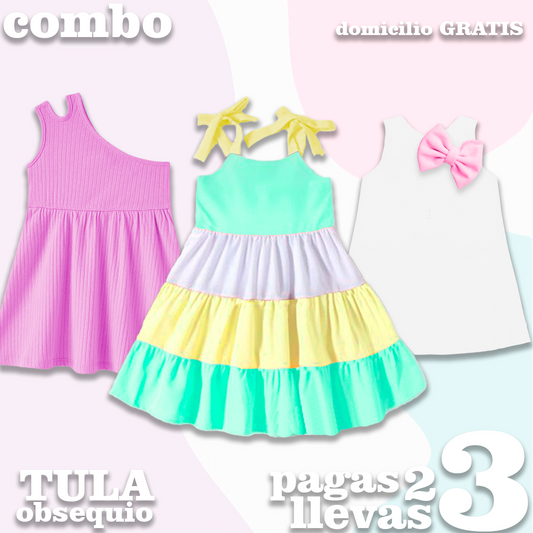 VESTIDOS NIÑA - JAZMIN LILA - SOFIA MENTHA- ARIEL BLANCO-  MAS TULA OBSEQUIO