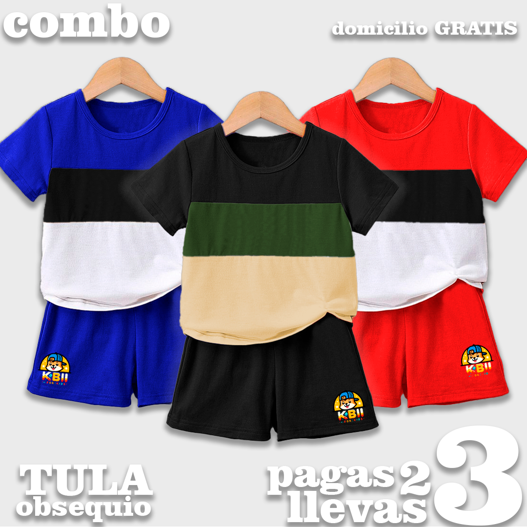 CONJUNTO NIÑO BURDA - AZUL REY - NEGRO - ROJO - MAS TULA OBSEQUIO