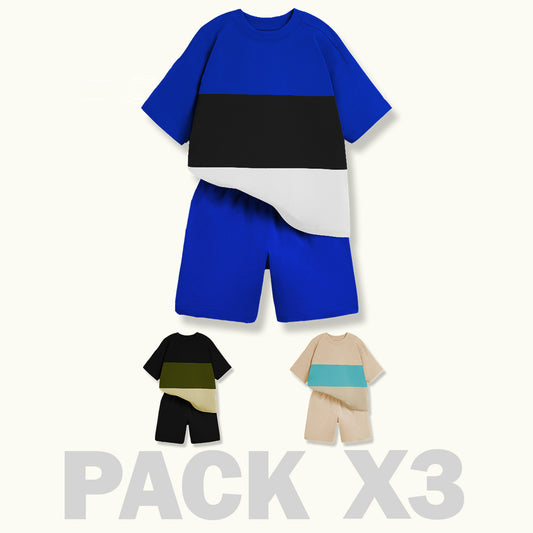 CONJUNTO NIÑO BURDA - AZUL REY - CAMEL - NEGRO - MAS TULA OBSEQUIO