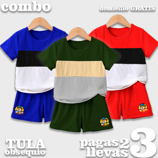 CONJUNTO NIÑO BURDA - AZUL REY - V. MILITAR - ROJO - MAS TULA OBSEQUIO